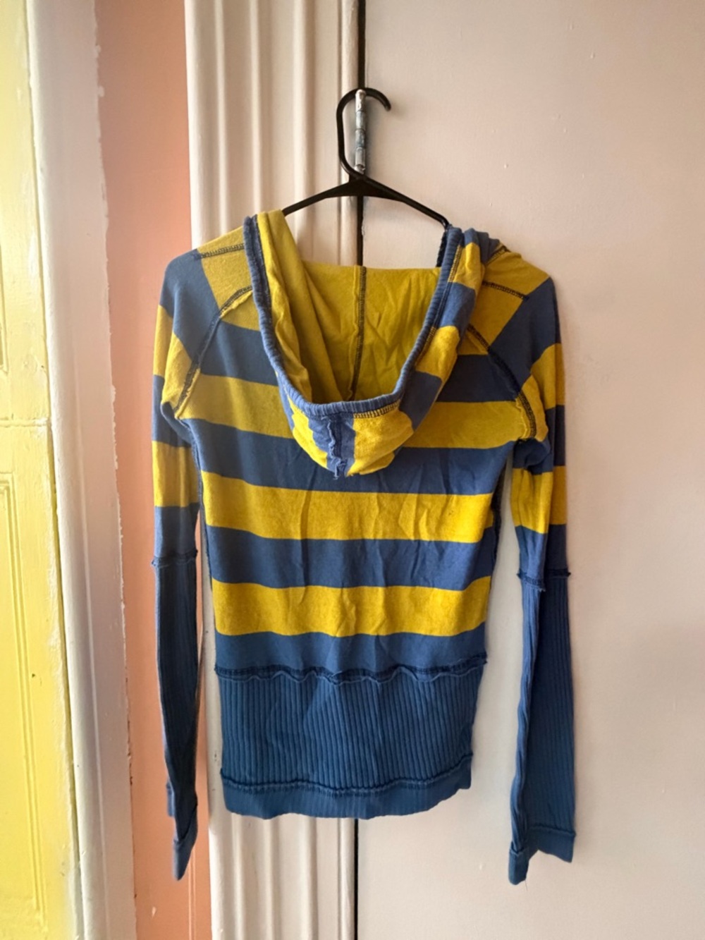 Free People Striped Hooded Pullover - Yellow & Blue